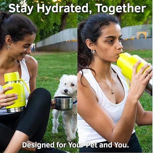 Miniatura 3 de Botella de agua aislada para perros con cuenco desmontable para alimentos y agua, botella de agua de acero inoxidable 3 en 1, perfecta para