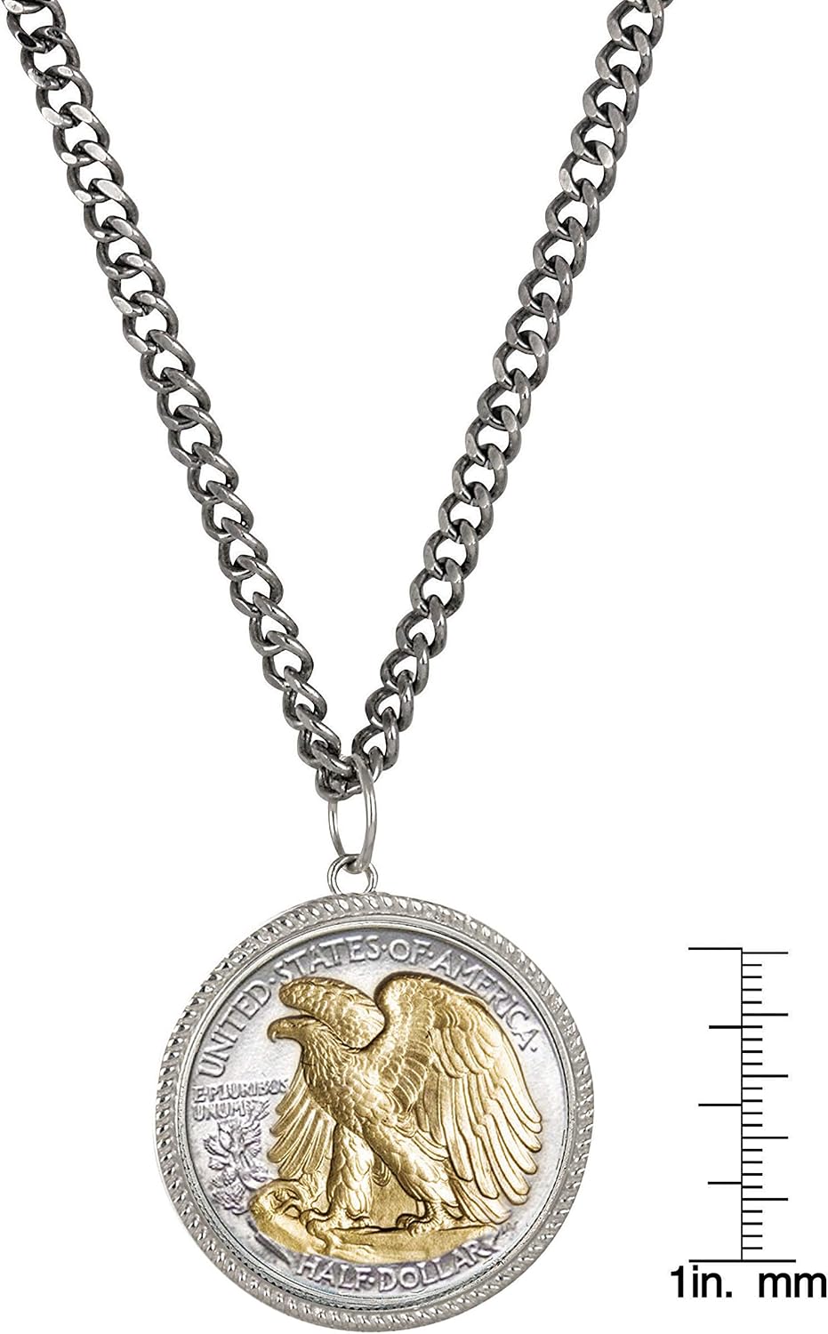 American Coin Treasures Curb Chain Necklace with Silver Walking Liberty Reverse Eagle Half Dollar Pendant | Genuine United States Coin Over 70 Years Old | Men's Accessories