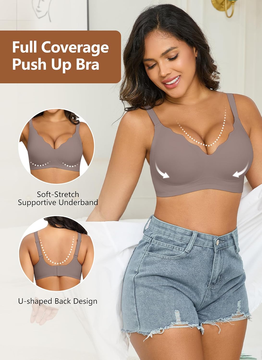 Wavy Wireless Bras Push Up Bralette Seamless Wirefree Plunge Bra Everyday Bras for Women No Underwire Full Coverage - Image 2