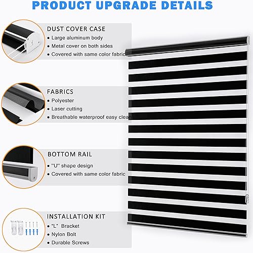 Miniatura 4 de Persianas Zebra enrollables de doble capa, semitraslúcidas, con control de luz y privacidad, para el día y la noche (altura máxima 72 pulgadas,