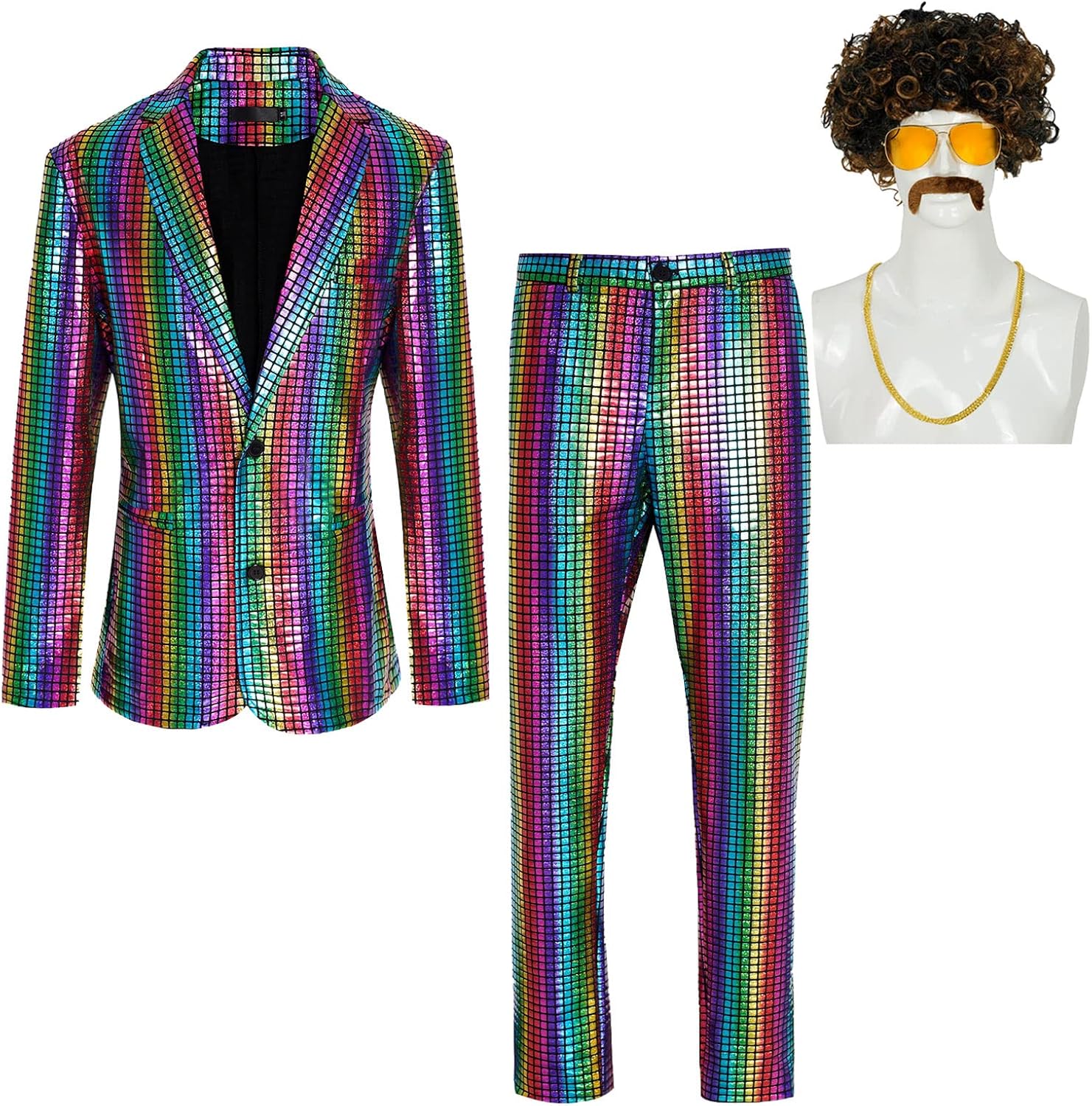 TOYNIWA Men's Disco Costume Shiny Sequin Suits Set 70s Party Outfits (Z2707ST, 4XL
