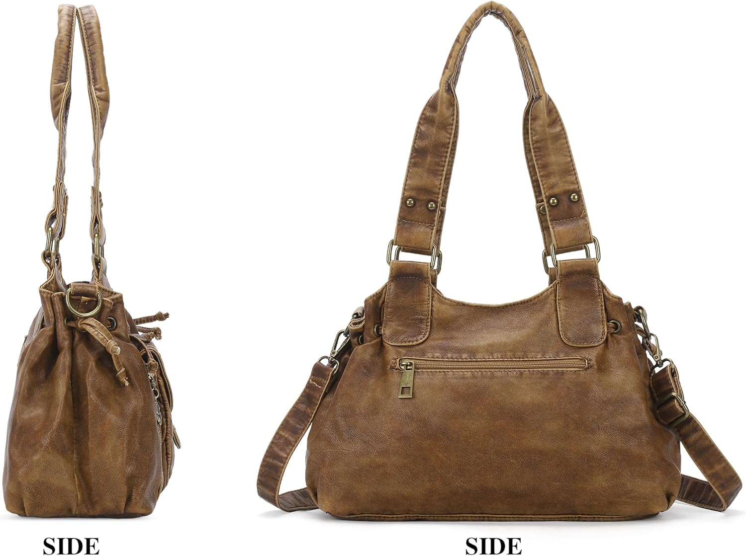 Angel Kiss Small hobo Bags for Women Retro Washed Leather Shoulder Handbag Roomy Top Handles Purses With Removable Strap