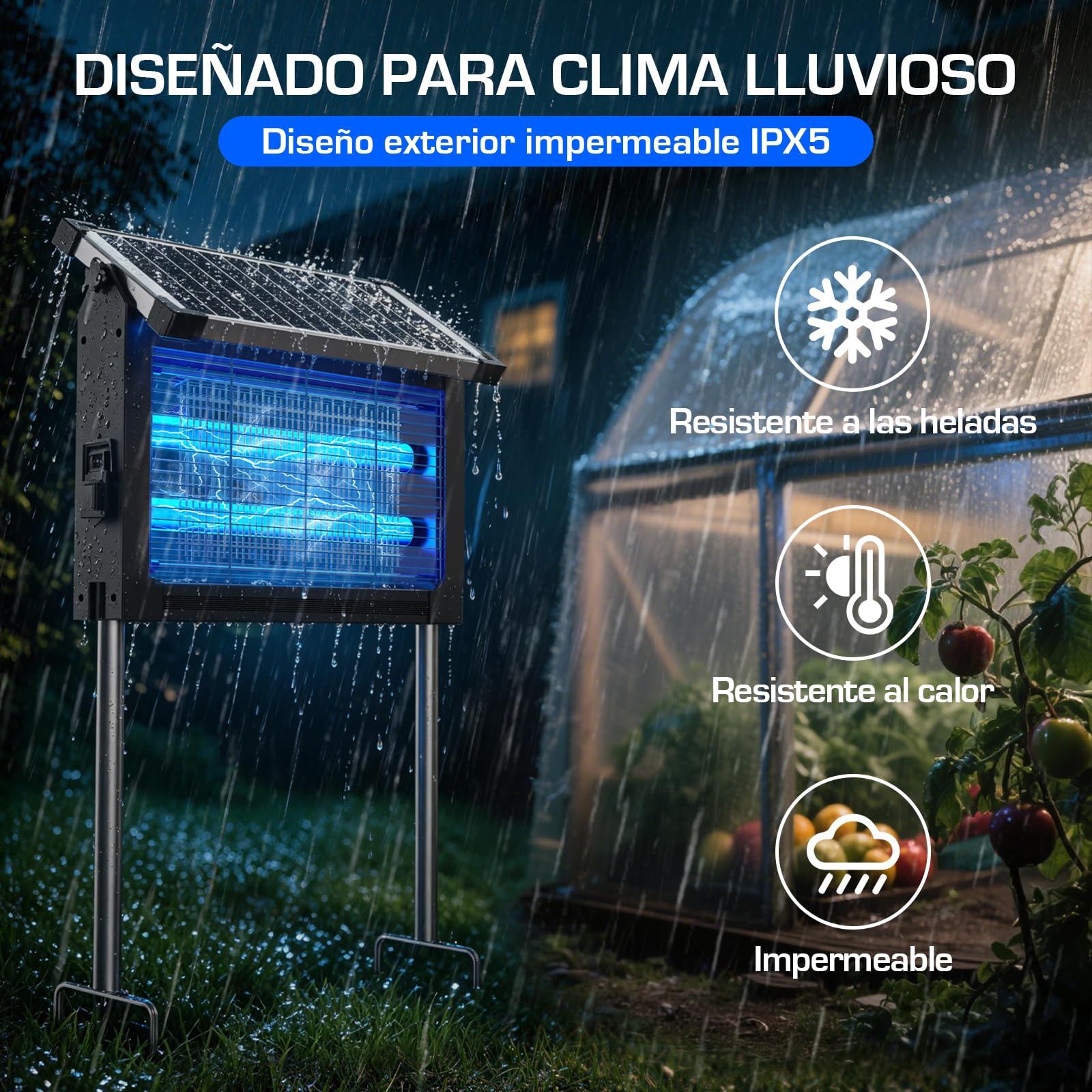 Lámpara Antimosquitos Solar 4500V, Mata Moscas Eléctrico Exterior con Sensor en el Panel, Anti Mosquitos Impermeable, Ideal para Patio, Jardín y Camping (Negro)