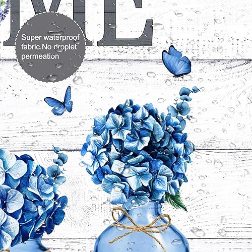 Miniatura 5 de Juego de 4 cortinas de ducha de hortensias azules, juego de baño Home Sweet con alfombras y accesorios, decoración de baño de campo de granja