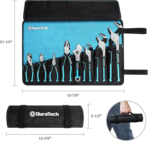 Miniatura 2 de DURATECH Juego de alicates de 8 piezas con bolsa rodante, construcción premium Cr-V/Cr-Ni, (12", 10", 8", alicates de junta de ranura de 8", llave