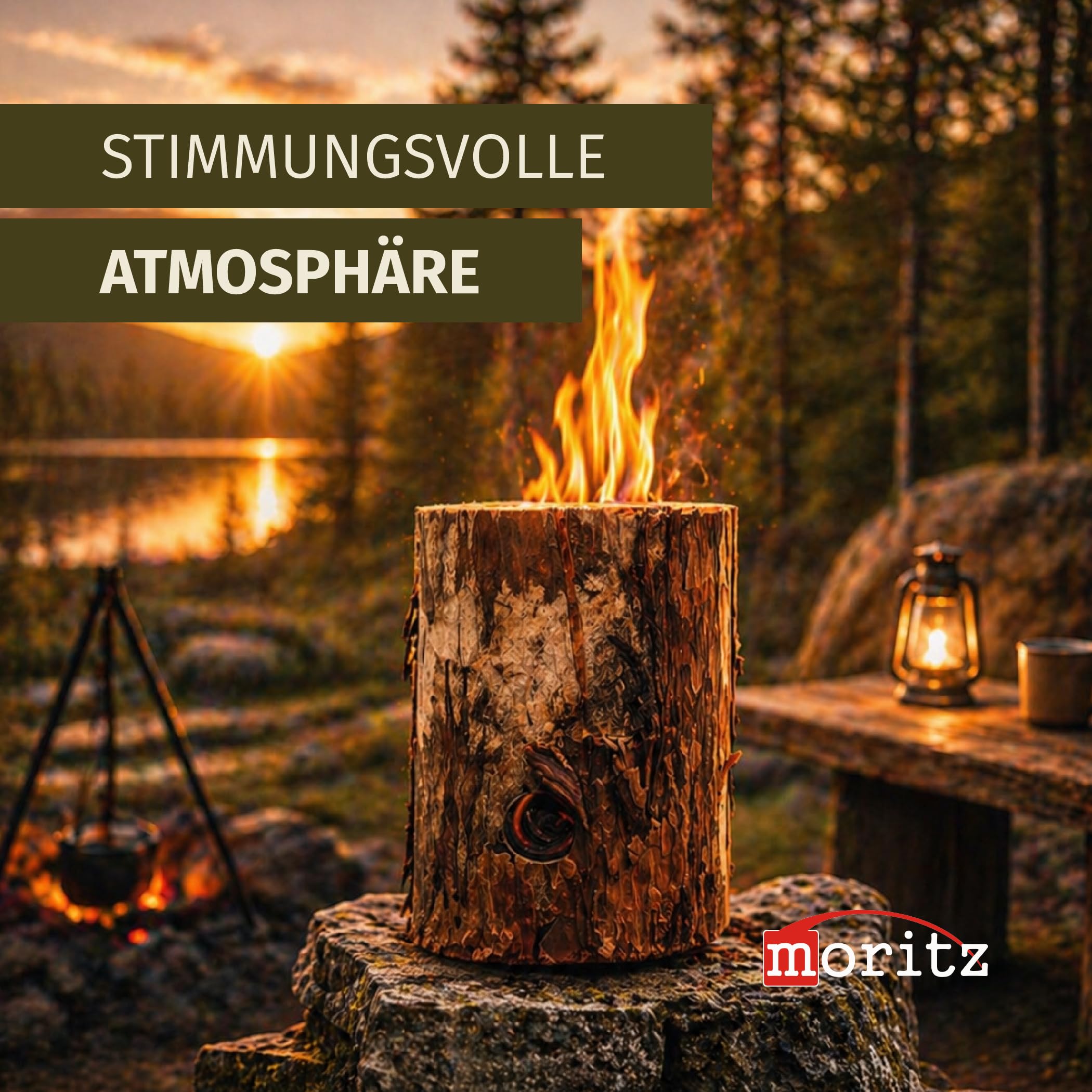 Moritz 6X Schwedenfeuer Citronella Geruch Baumfackel inkl. Anzünddocht Finnenfackel Gartenfackel Fackel Holz Partyfackel 1,5-2 Stunden Brenndauer 20cm hoch
