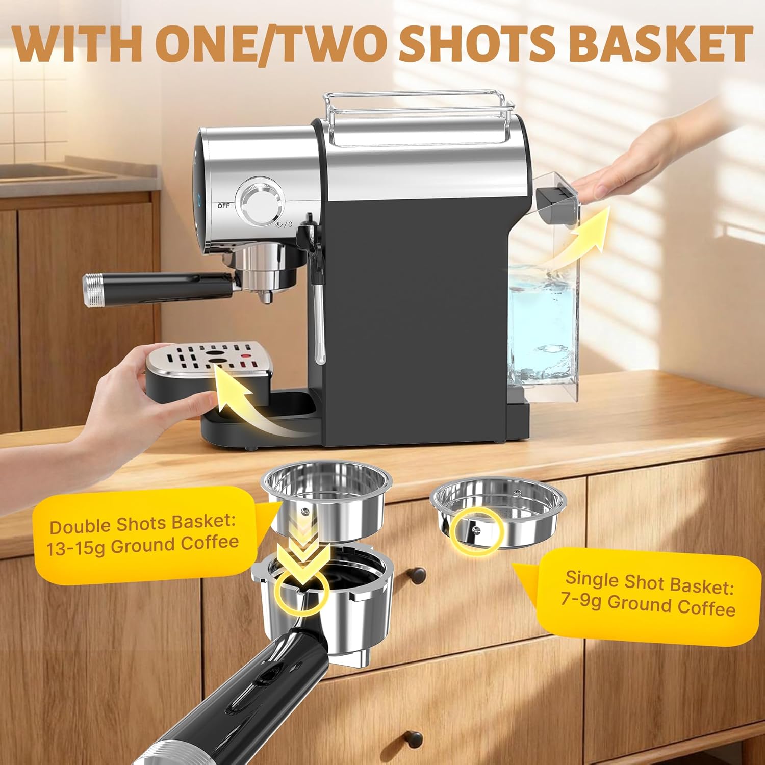 Espresso Machine 20 Bar, Touchscreen Espresso Coffee Machine with Steamer, Espresso Maker with Milk Frother for Latte & Cappuccino, Removable Water Tank, Modern Black Design