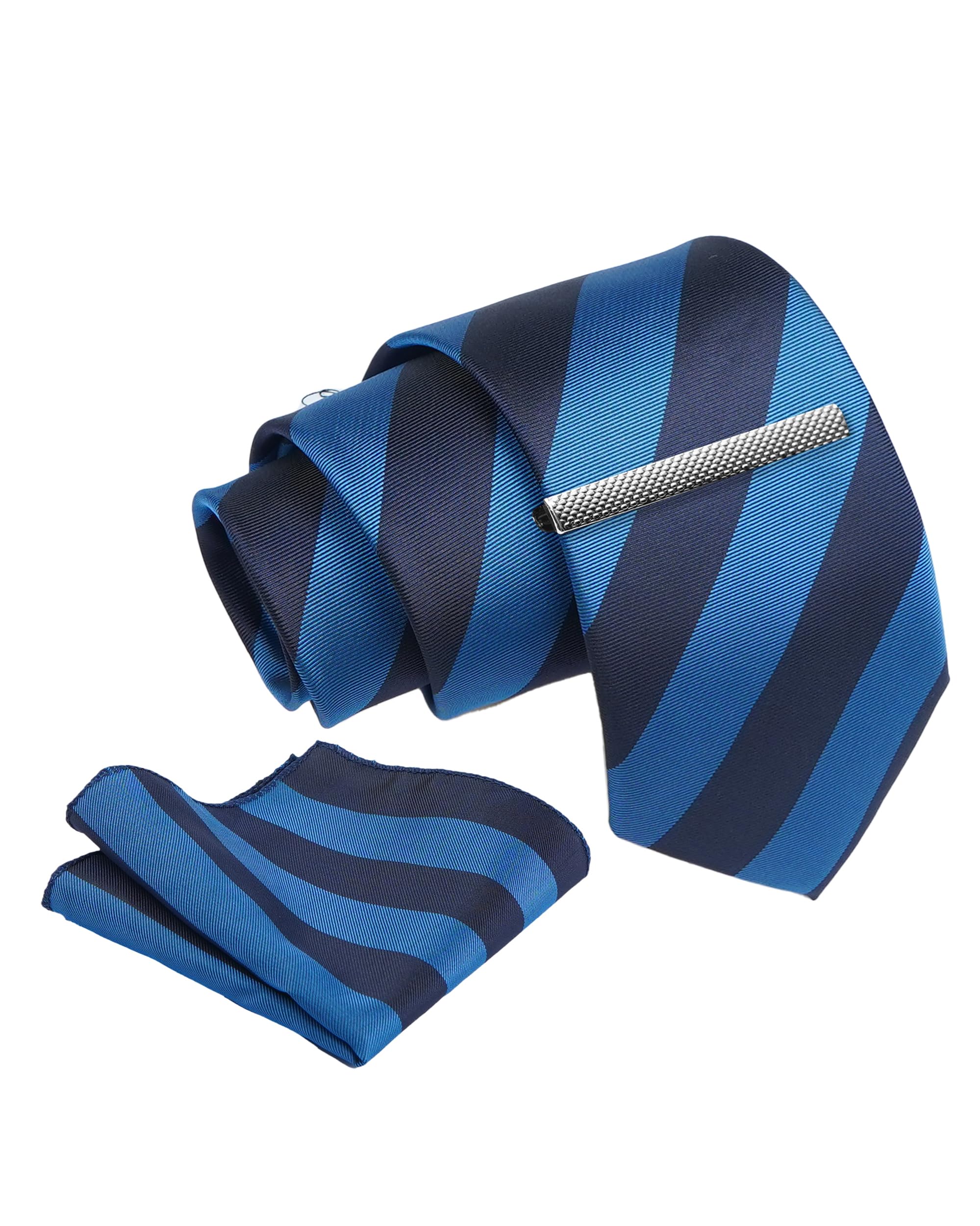 tie for men – paisley silk neck ties set with cufflinks flower pin, pocket square & black gift box, combo necktie sets for office wear, formal suits & weddings (elegant blue, nxsmx_145)