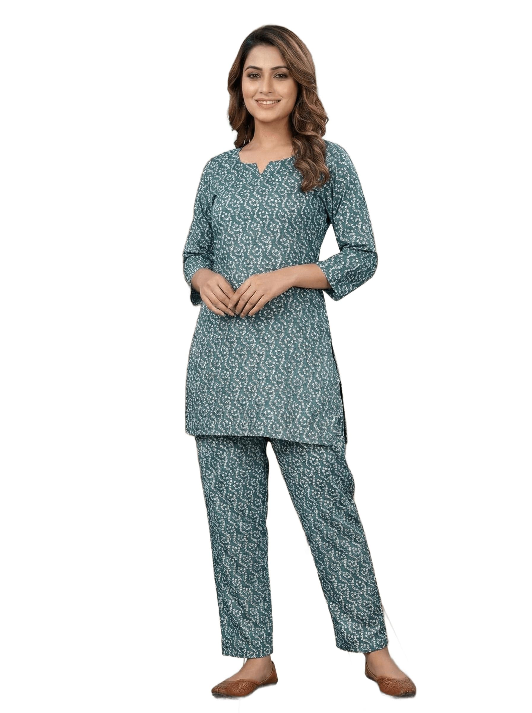 Floral Tunic Pant Co OrdsSetWith Coat | ElegantWomen Floral Printed Co OrdSet | ComfortableStylish Matching Two Piece Outfit for Casual and FestiveWear Xxl Blue-image-48