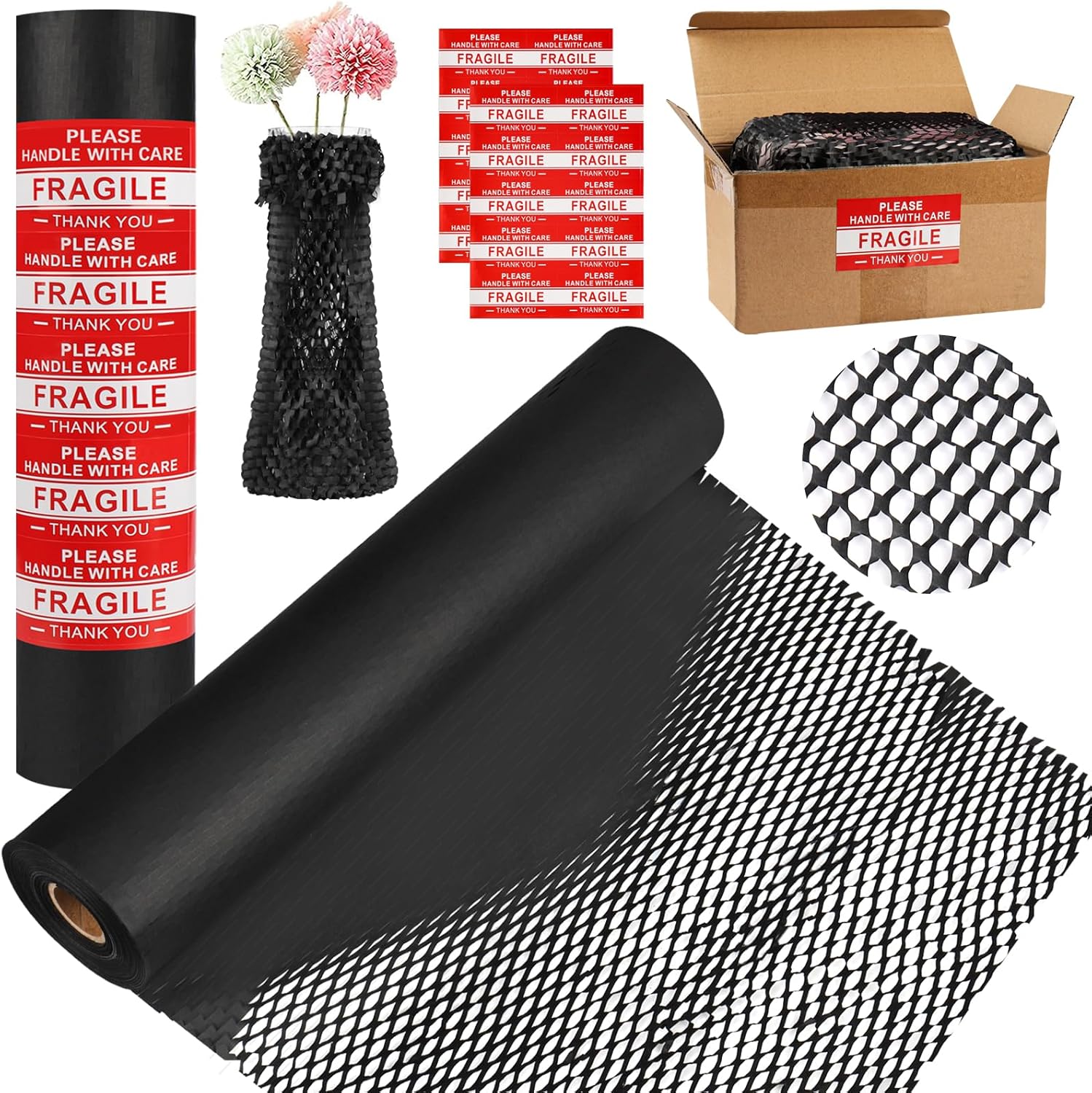 Papel de embalaje de panal de abeja, rollo de envoltura de acolchado de panal de abeja de 15 pulgadas x 131 pies, hojas de papel de embalaje para