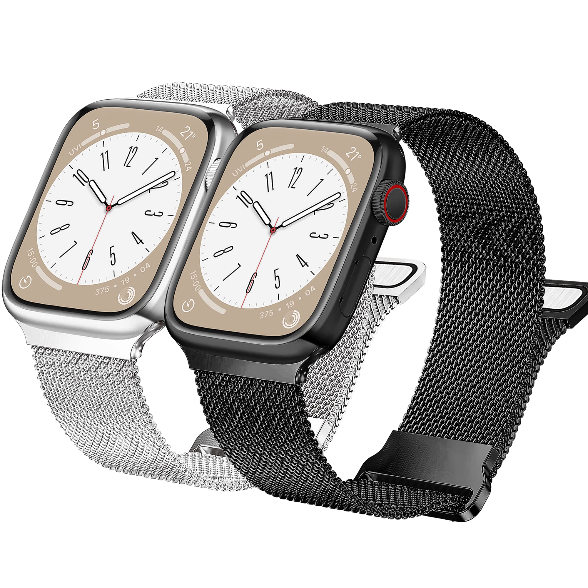 2 Pack Mesh Loop Magnetic Band Compatible with Apple Watch Band, Stainless Steel Mesh Milanese, Adjustable and Comfortable Band for Apple Watch Series 8/7/6/5/4/3/2/1/SE Women Men