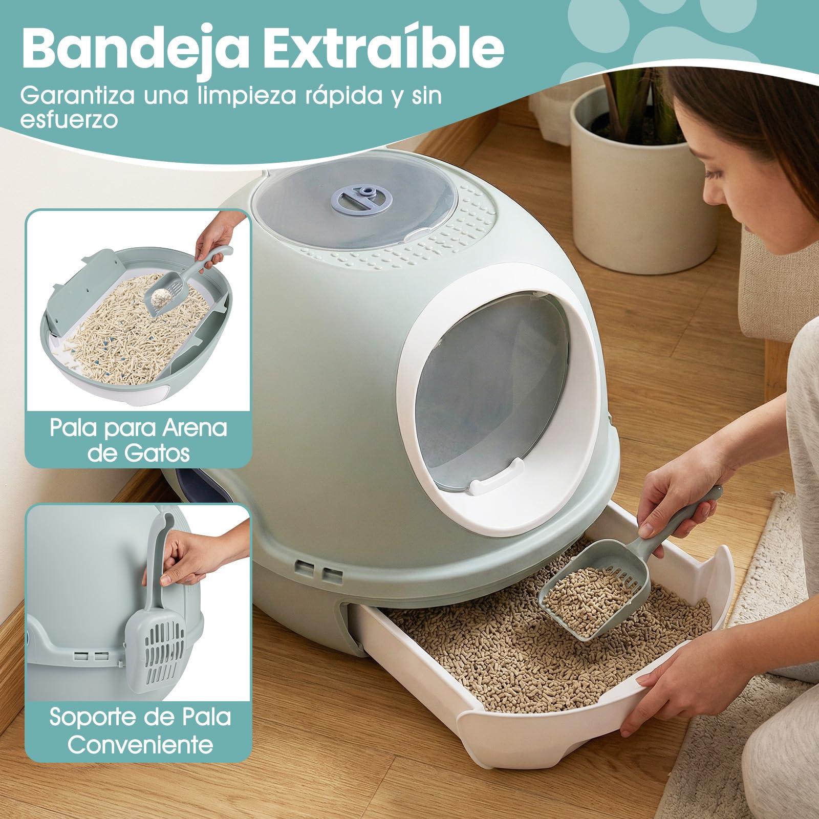 GOPLUS Bandeja Sanitaria Cerrada para Gatos, Casa de Baño para Gatos con Pala, Doble Entrada, Mueble para Arena con Cajón Inferior Extraíble para una Fácil Limpieza, 54,5 x 46 x 39,5 CM (Azul)