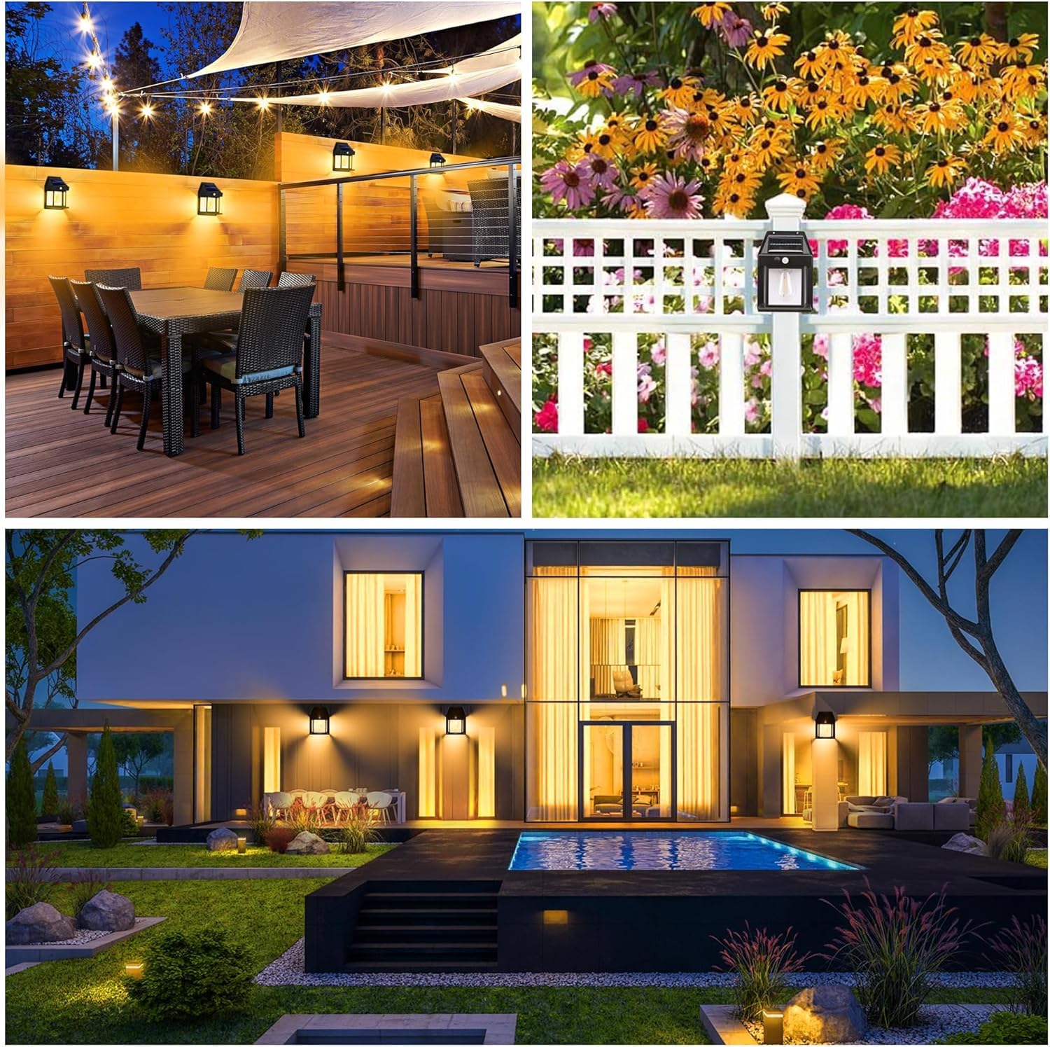 Joomer 4 Paquete Luz Solar Exterior Jardin 3 Modos Luces Solares Apliques de Exterior con Sensor de Movimiento, IP65 Impermeable Lampara Solar Pared para Garaje, Calle, Patio, Blanco Cálido