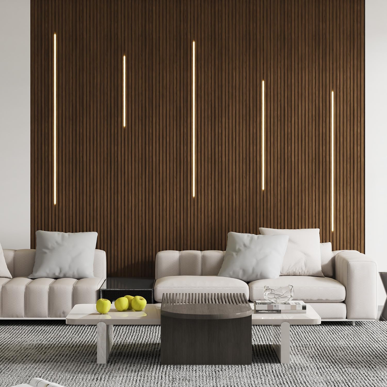 wpc wall panels, 16-pack 48 × 6 inch 3d wall panels for interior wall décor, modern accent wall panels for tv background, office spaces, living room (walnut) (low)48 * 6 inch - 16pcs walnut