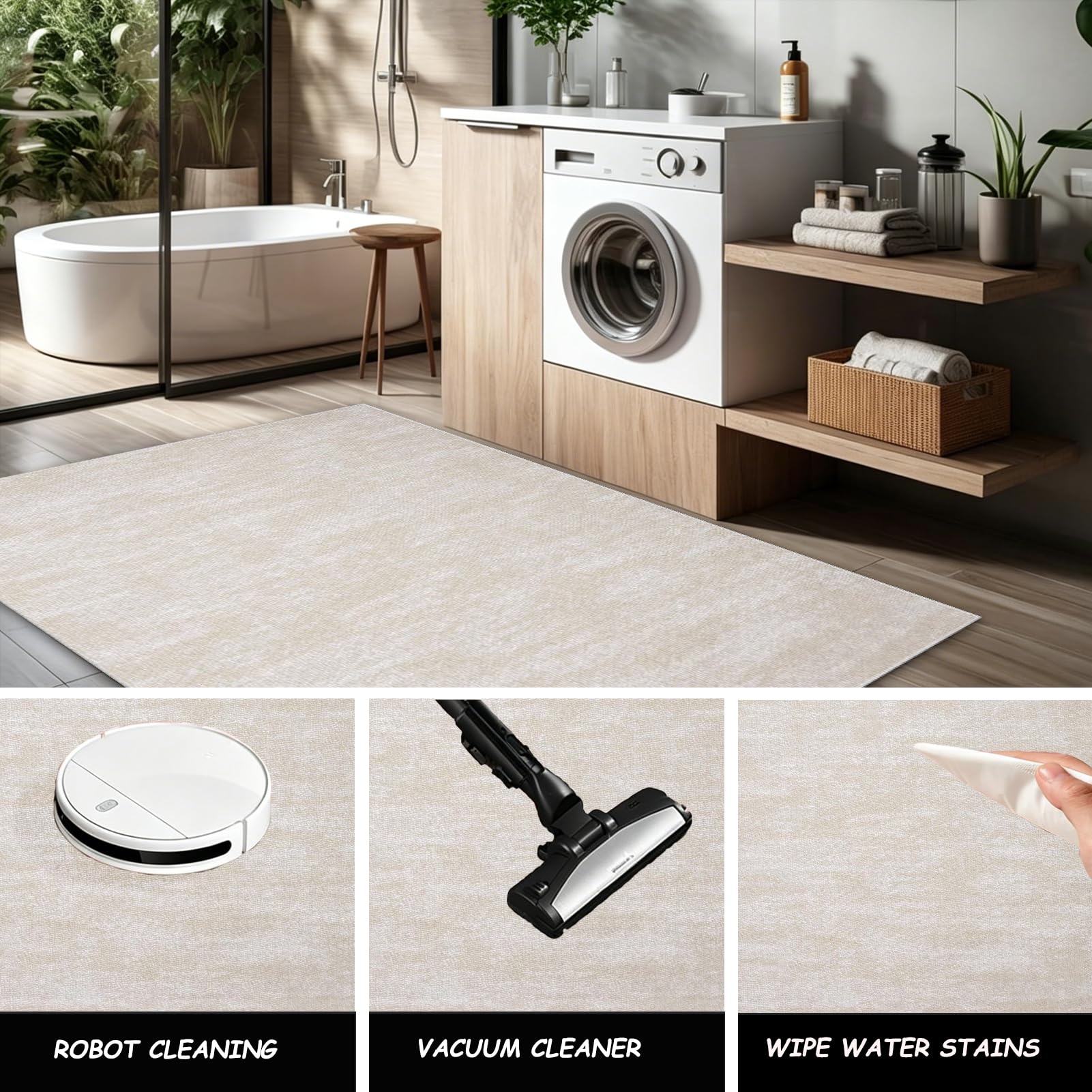 Waschbare Teppiche Gegend Teppich 100 x 140 cm Beige Wohnzimmer Schlafzimmer Teppisch Groß rutschfest Kurzflor Weich Rugs for Living Room Carpet for Esszimmer Büro