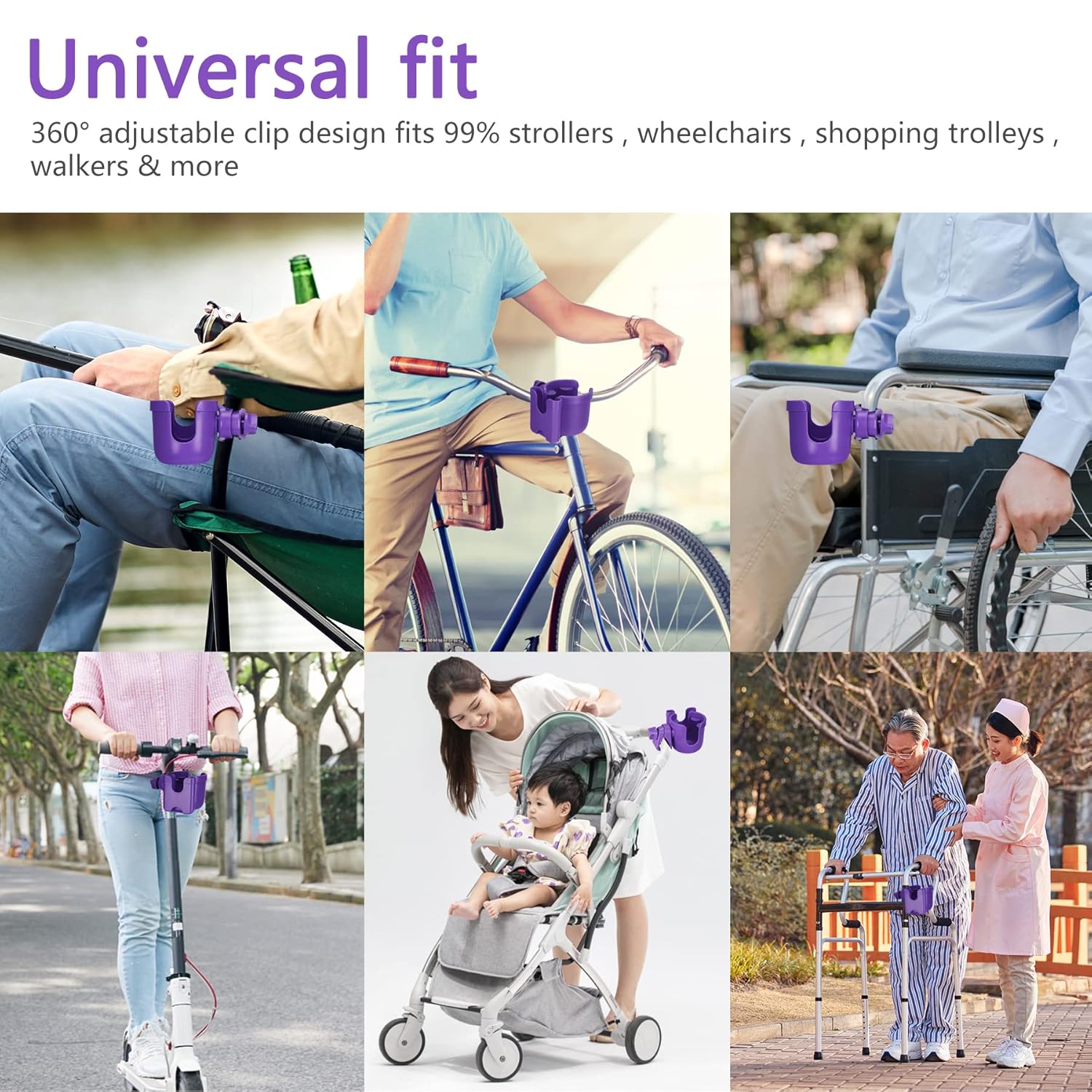 Suranew Adjustable Stroller Cup Holder with Phone Holder for Baby Stroller for Family Members, Walker Purple thumbnail