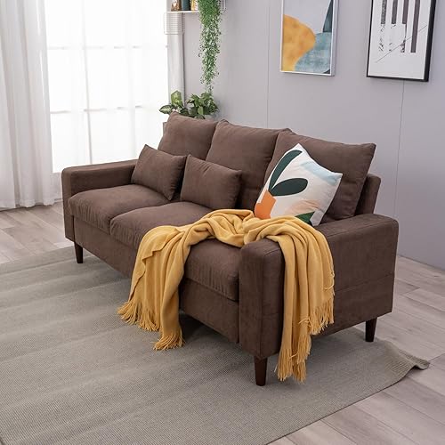 Miniatura 14 de Panana Sofá de 2 plazas para sala de estar, sofá moderno de tela de lino, sofá de 2 asientos para apartamento y espacio pequeño Marrón,Gris