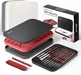 Wet Pallet for Painting Miniatures - Golden Maple 2 in 1 Dry and Wet Palette with Lid, Including 11 Miniature Paint Brushes,100PCS Palette Paper, 4PCS Sponges, Paint Brushes Holders