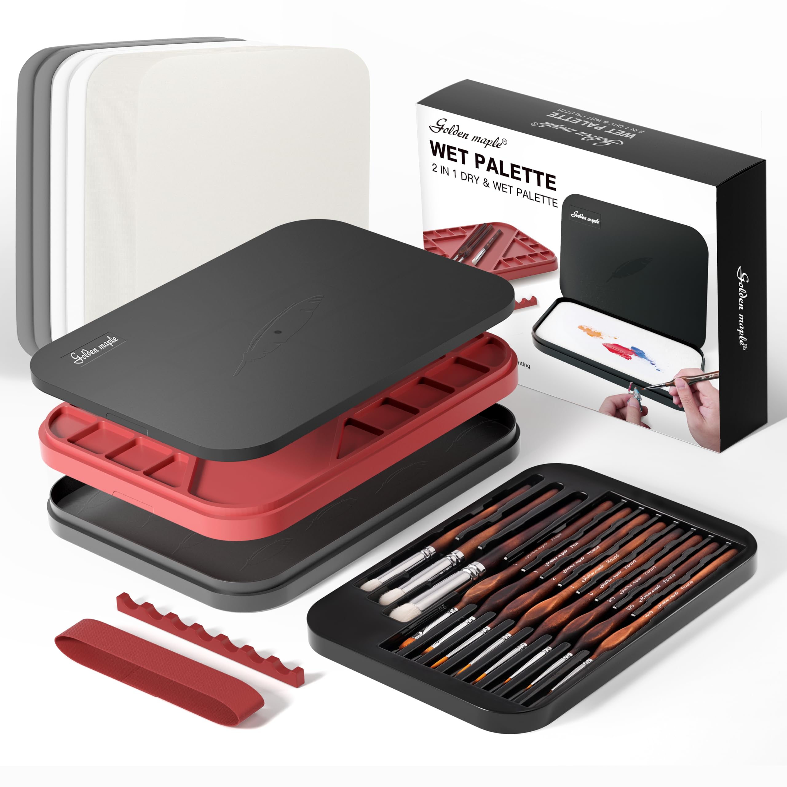 Wet Pallets for Painting Miniatures - Stay Wet Palette for Acrylic Painting Kit with 11PCS Miniature Drybrush Paint Brushes, 100PCS Pallet Paper, 4PCS Sponge, 1PC Brush Holder, 1PC Sponge Tray