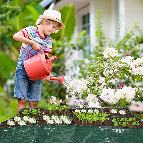 Miniatura 7 de Irenare 2 macetas elevadas de tela de 35 galones, cama de plantación de polietileno con 8 rejillas divididas, camas de jardín rectangulares, cama de