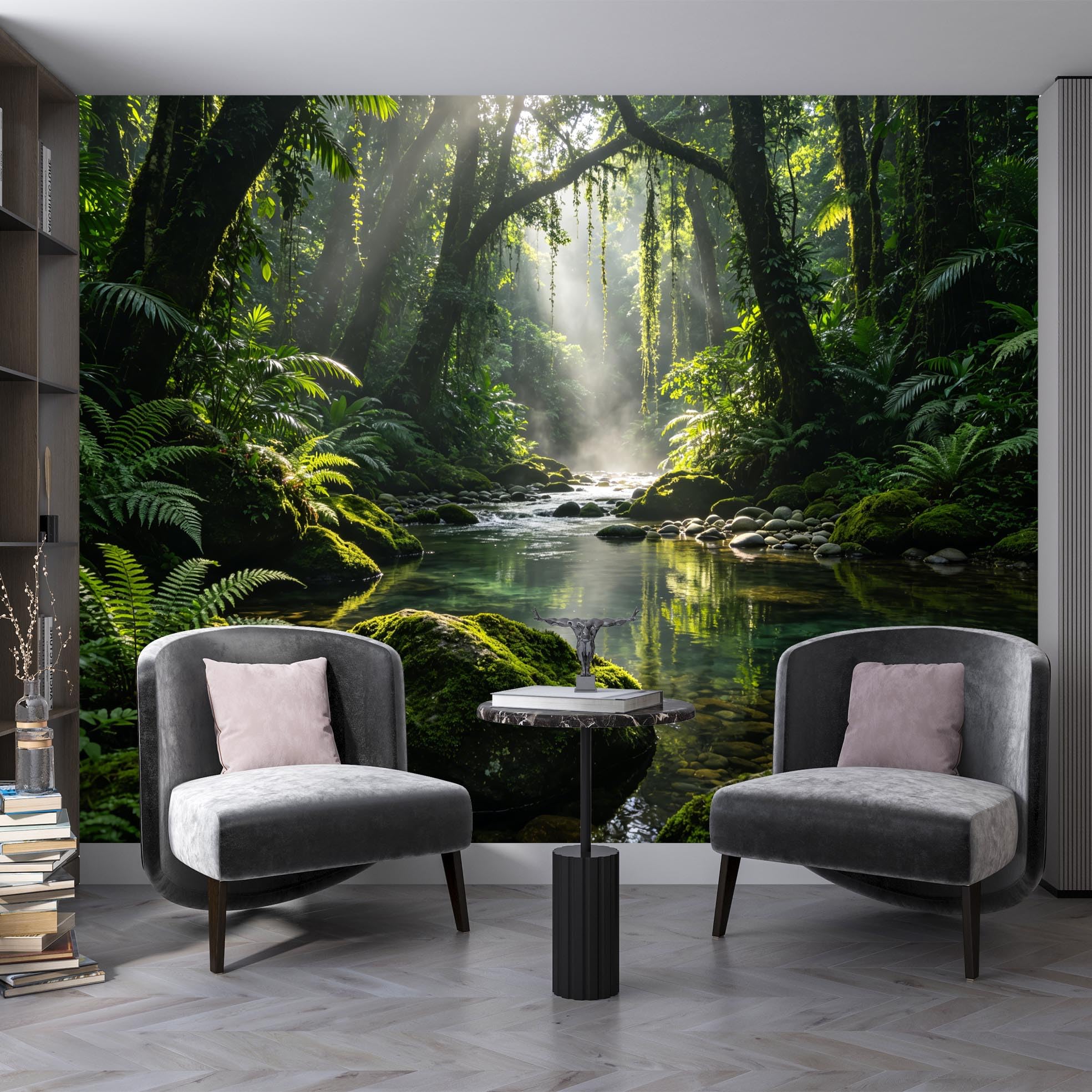Papier peint panoramique forêt 3D pour créer un salon nature et relaxant