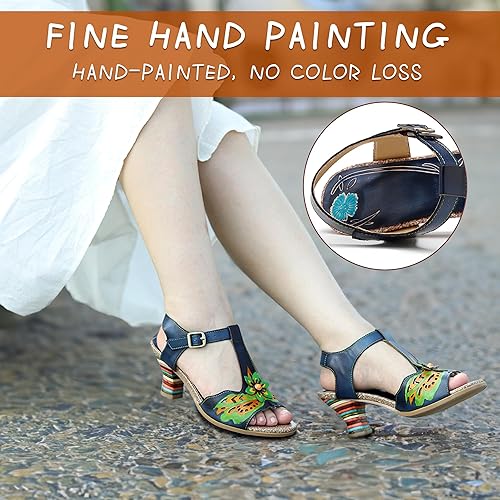 Miniatura 4 de Riutiru Sandalias de piel de cordero hechas a mano para primavera y verano, sandalias de tacón alto cómodas con flores de contraste 3D con bloqueo