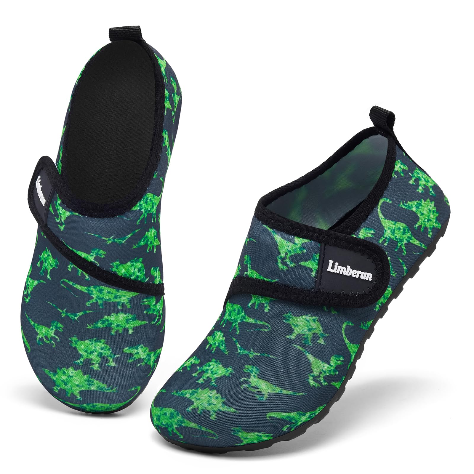 Limberun Water Shoes Boys Non-Slip Kids Swim Shoe Quick Dry Aqua Barefoot Sports Pool Beach Socks for Toddler Dinosaur Green5-6