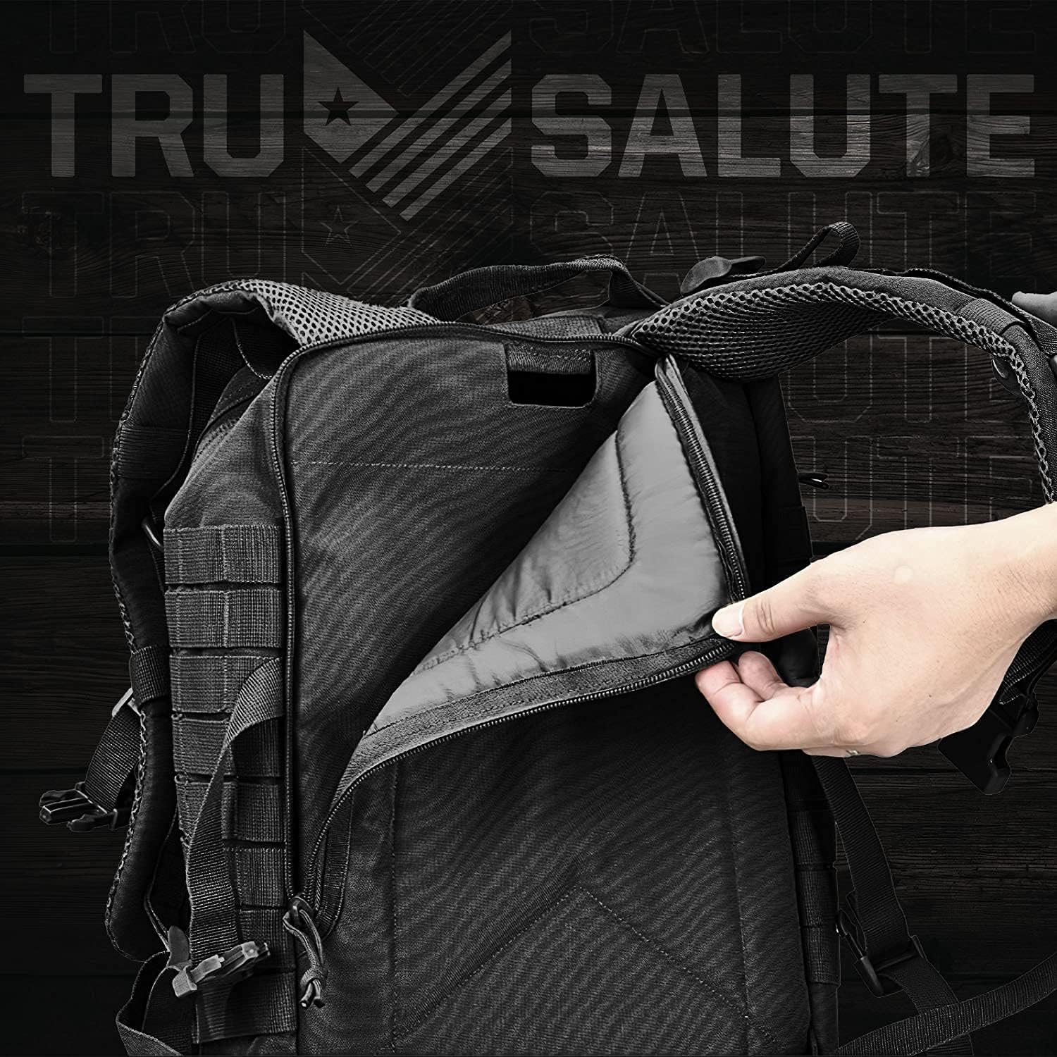 Tru Salute 45L Military Black Tactical Backpack Large Army 3 Day Pack Molle Bug out Bag Rucksack Backpack Military Black - Image 7
