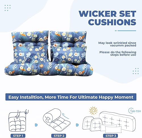 Miniatura 5 de Cojines de silla de mimbre de 5 piezas, cojín de sofá al aire libre impermeable para muebles de mimbre, 1 cojín de asiento de amor, 2 cojines en