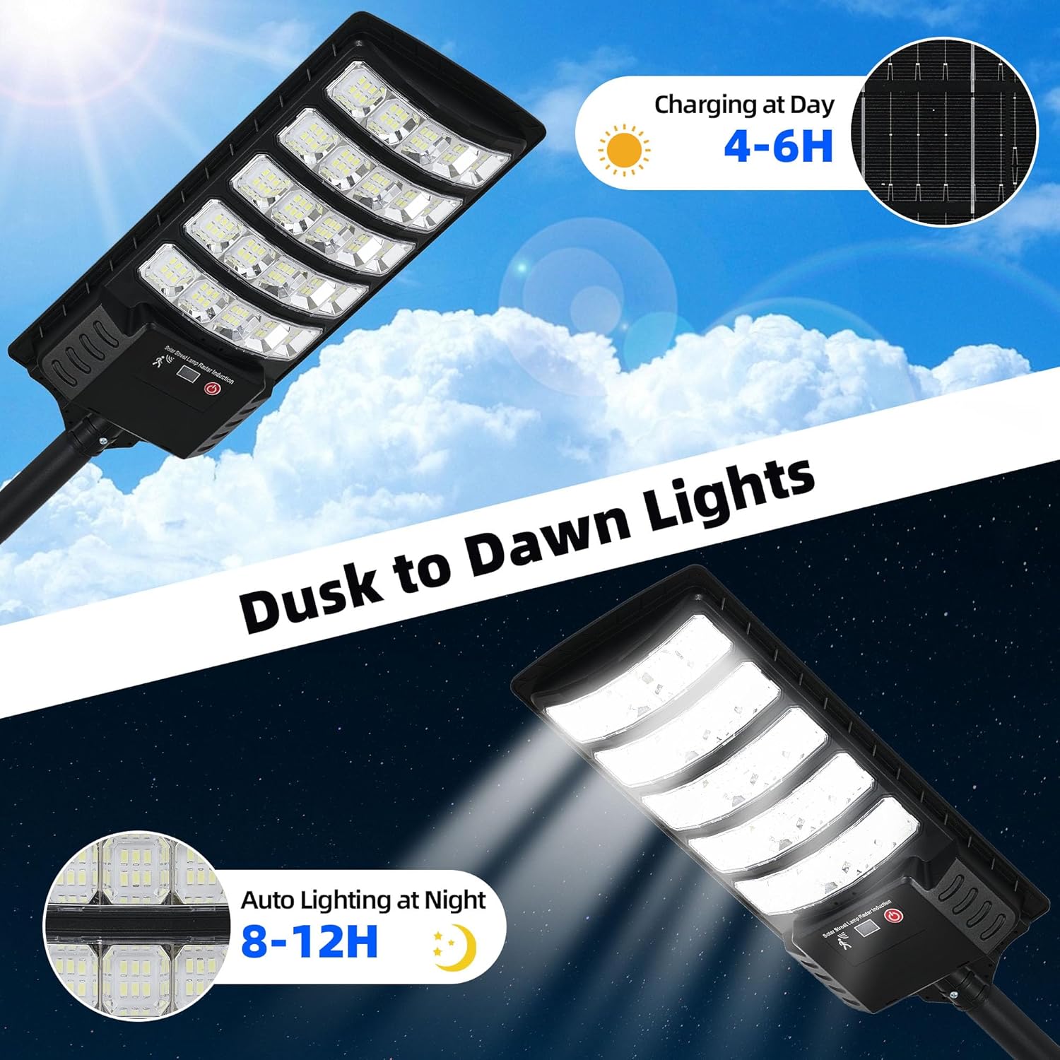 Solar Street Lights Outdoor Waterproof, 2 Pack High Lumen Solar Outdoor Flood Lights with Motion Sensor, Lamparas Luces Solares para Exteriores Dusk to Dawn Commercial Lighting for Yard