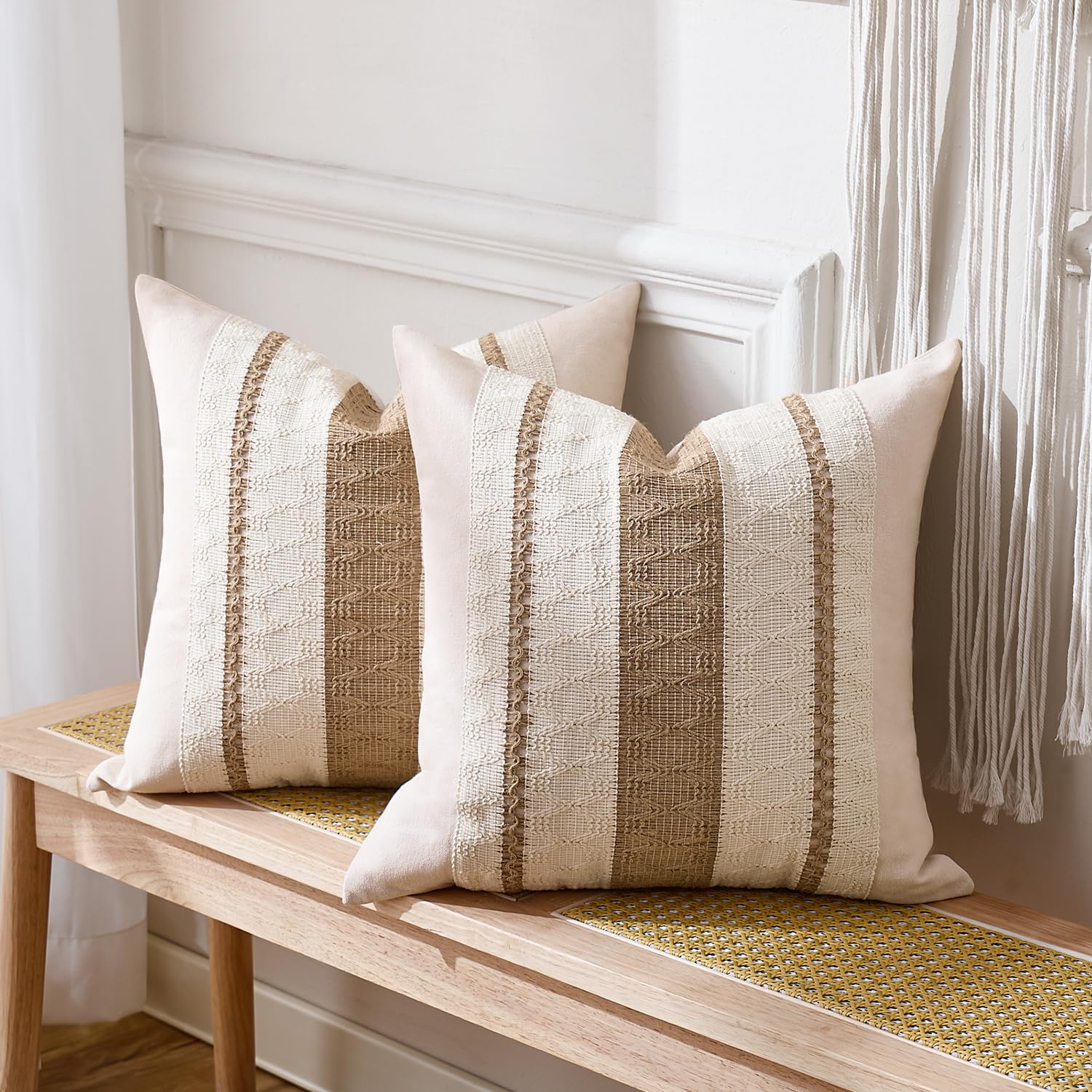 Boho Poszewki na poduszki na sofę 45x45 Nowoczesne dekoracyjne bawełna i len makrama poszewki na poduszki retro brązowa kwadratowa poszewka na poduszkę na sofę do sypialni salonu 2 sztuki