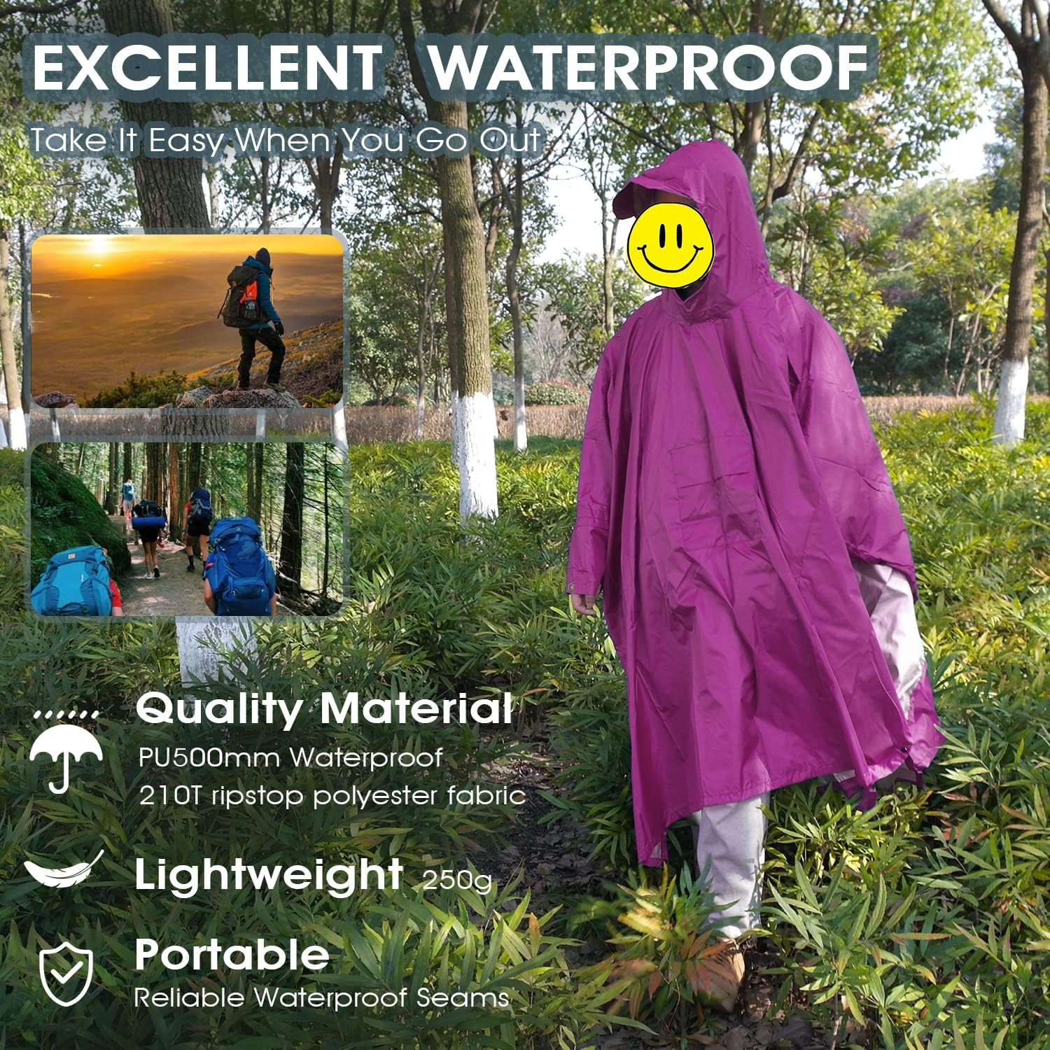 Cosmine Hooded Rain Poncho for Adult with Pocket, Waterproof Lightweight Unisex Raincoat Jacket for Hiking Camping Emergency - Image 7