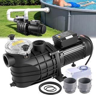VEVOR Schwimmbadpumpe 3000W, Filterpumpe 35000 L/H max. Fördermenge, Einstufige Poolpumpe 2860 U/min, 19 m max. Förderhöhe, mit 24-Stunden-Timer & Filterkorb, für Aufstell- & Einbaupools, & Spas