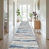 Extra Long 3x20 Runner Rug - Washable Hallway Rug with Non Slip Rubber Backing for Entryway Kitchen Dining Room Low Pile Carpet Indoor Modern Abstract Home Decor Floor Mat for Hall Bathroom 3x20 Blue