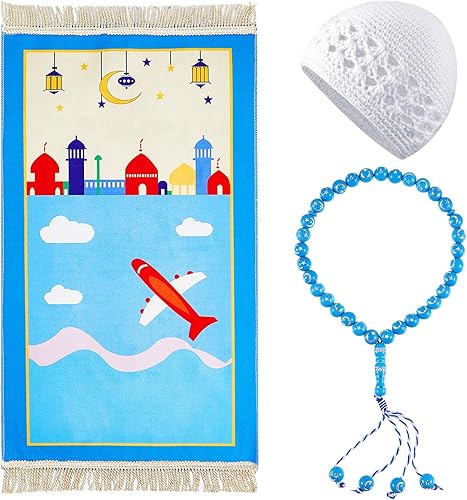3 piezas de regalos Eid para niños incluyendo tapete de oración para niños musulmanes alfombra islámica para niños tapete acolchado de dibujos