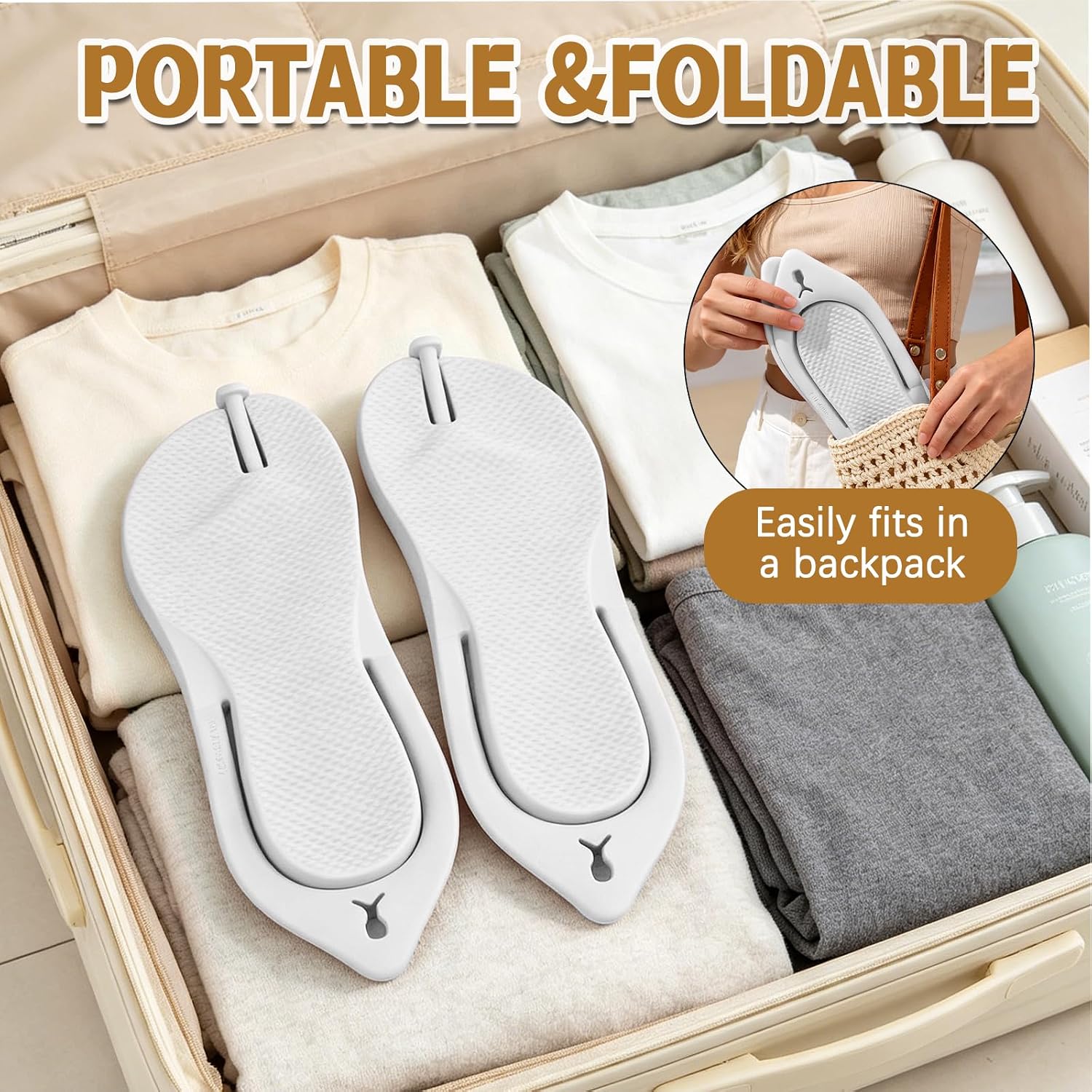 Rosoz Flip Flops for Women Men Travel Slippers Foldable Shower Shoes