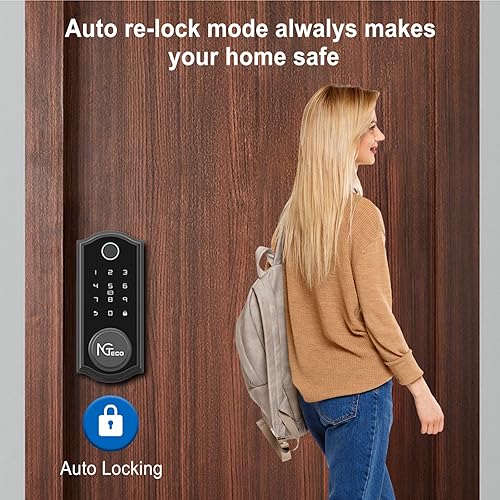 Vista 7 de NGTeco Cerradura de puerta de entrada sin llave de huellas dactilares, cerrojo inteligente para puerta delantera, cerrojo inteligente con Bluetooth