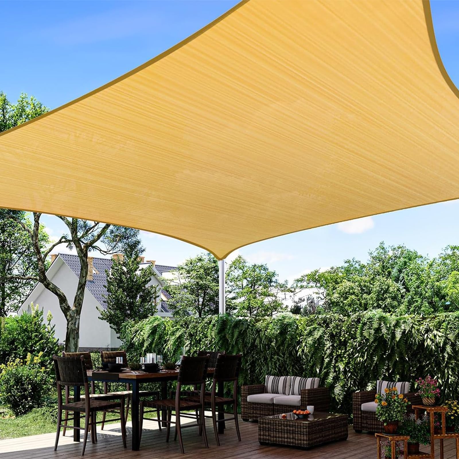 Sun Shade Sail,Canopy Rectangular Curved Canopy with Reinforced Corners,98% UV Block,Permeable Sun Sail Shade Cover for Patio,Garden, Pergola, Backyard,Outdoor Activities (5 * 6m)