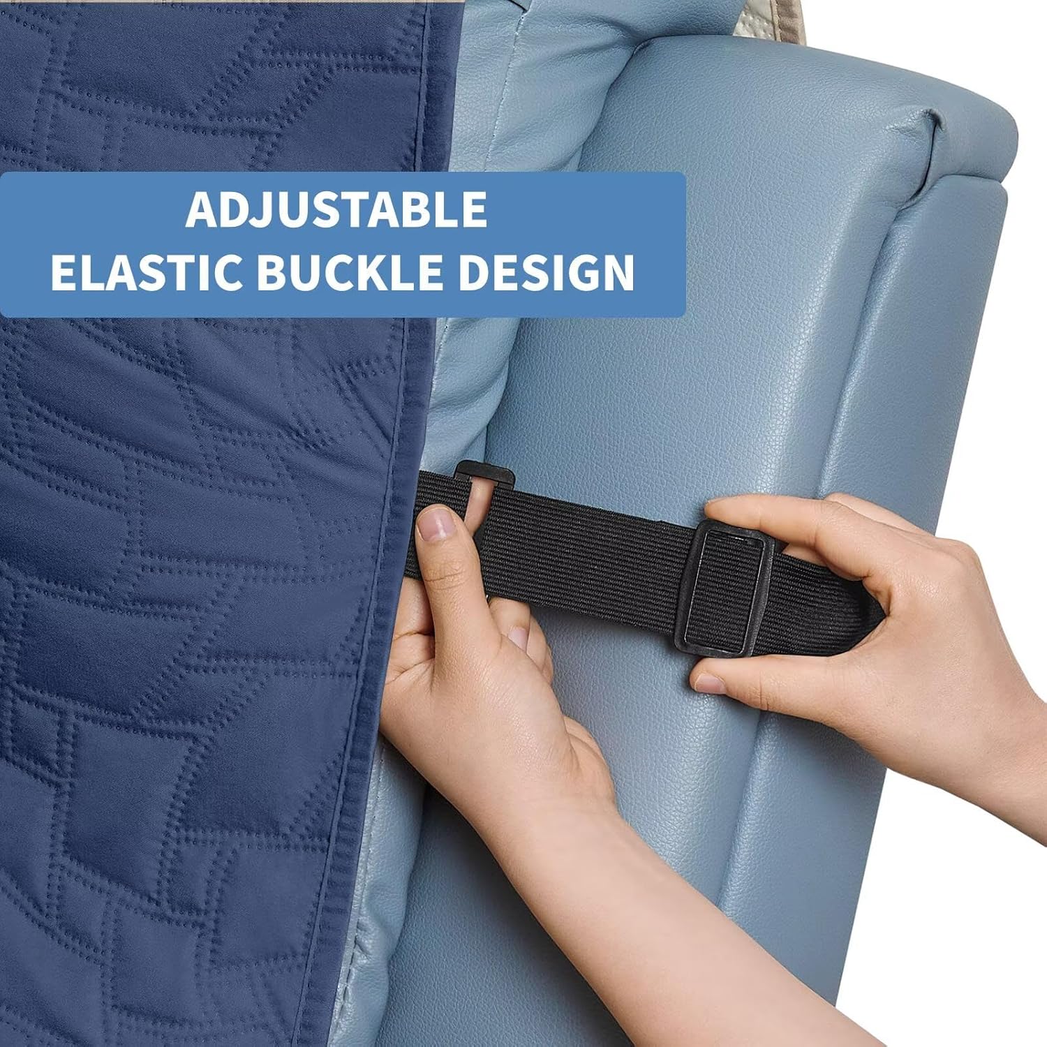 CUCRAF Non Slip Quilted Sofa Cover, Water Resistant Slipcover Furniture Protector for 2 Cushion Sofa Pet Friendly, Washable Couch Cover with Adjustable Elastic Straps (Medium-XL Loveseat, Dark Blue)