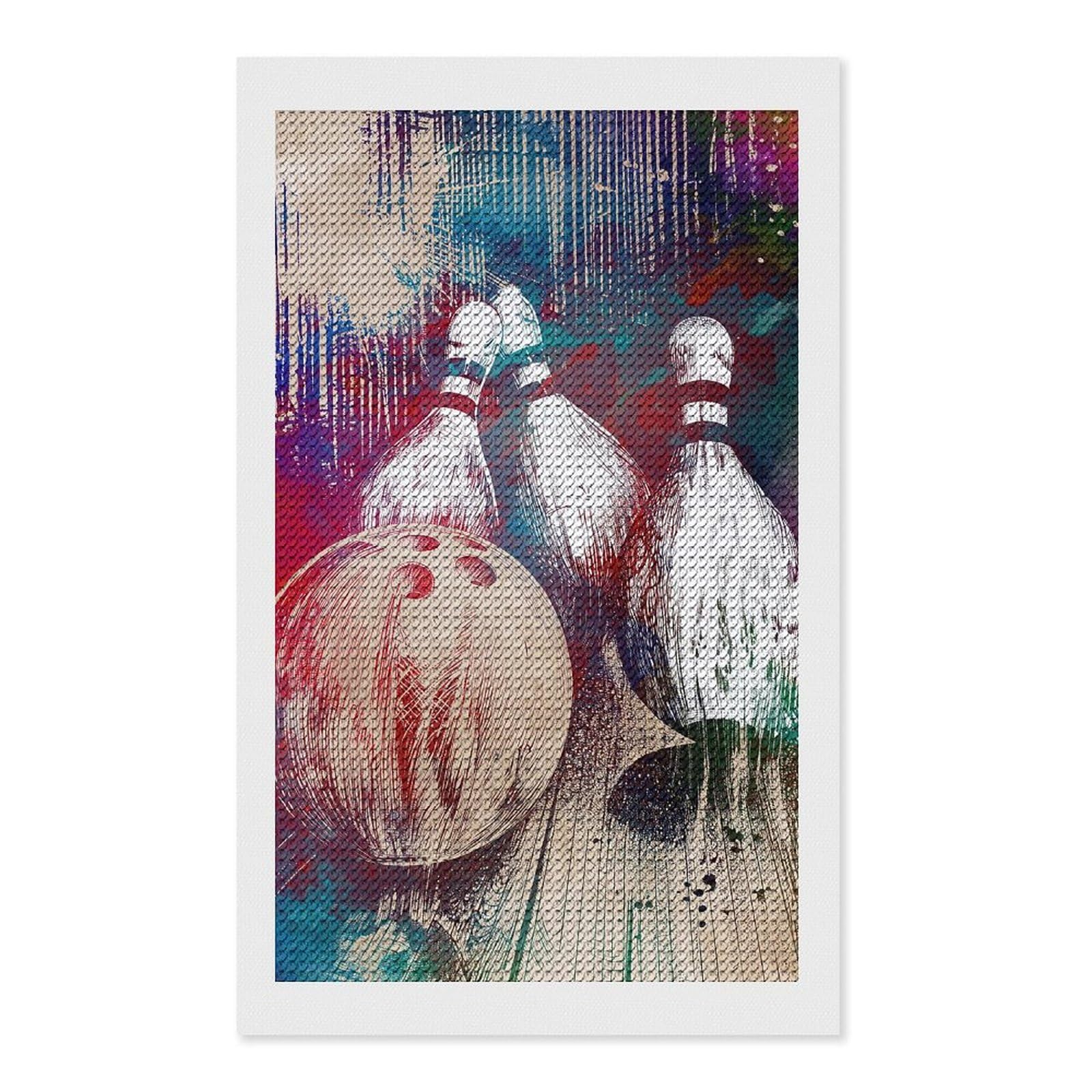 Junmoney Bowling Sport Art Diamond Painting Canvas Set 12"x20", for Women, Pleasing Wall Art Project, Aesthetic Room Decor, Gift Idea