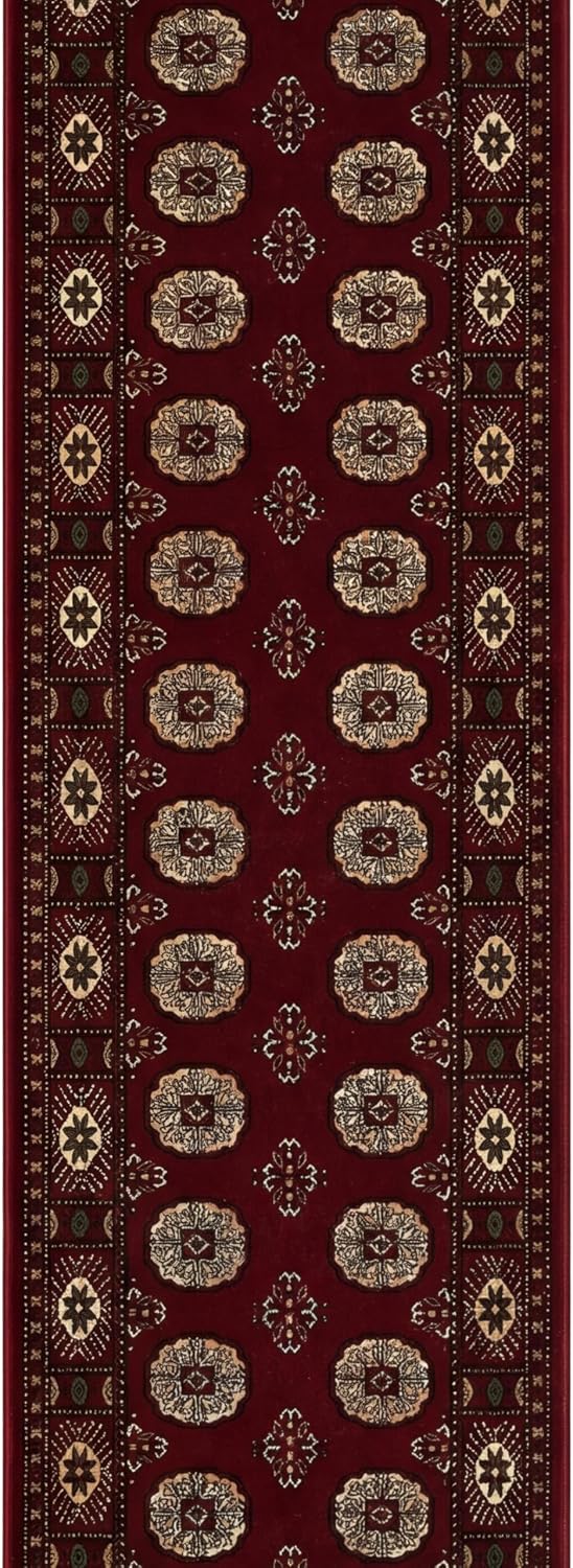RUG BRANCH Majestic Afghan Persian Chobi Red Beige Indoor Runner Rug for Entryway, Hallway, Bathroom, and Kitchen - 3' x 15' (Exact Size: 2'8" X 15')