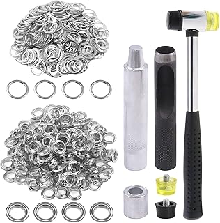 Glarks 124Pcs 1/2 Inch Silver Grommets Eyelets with Tool Sets, 120Pcs Grommets Eyelets with 4Pcs Installation Tools for Fabric, Canvas, Curtain, Clothing, Leather Repair and Decoration