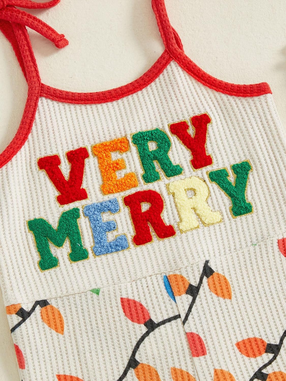 Toddler Baby Girl Christmas Outfit Spaghetti Strap Bell-Bottom Merry Embroidery Jumpsuit Romper Overalls Clothes - Image 4