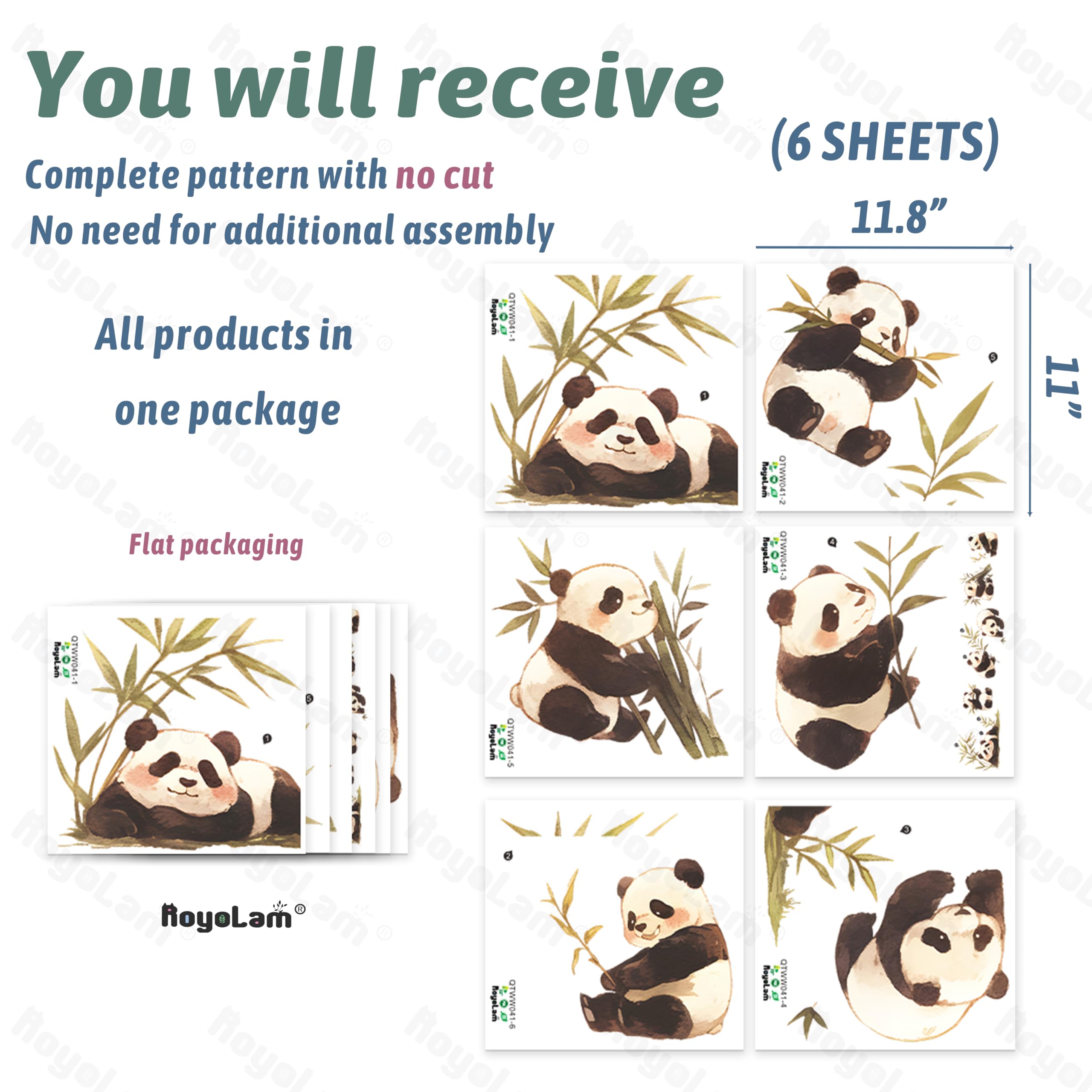 Calcomanías de pared de bambú con diseño de pandas bebé comiendo animales para guardería, calcomanías de pared para niños, removibles, para despegar y pegar, decoración del hogar, para aula,