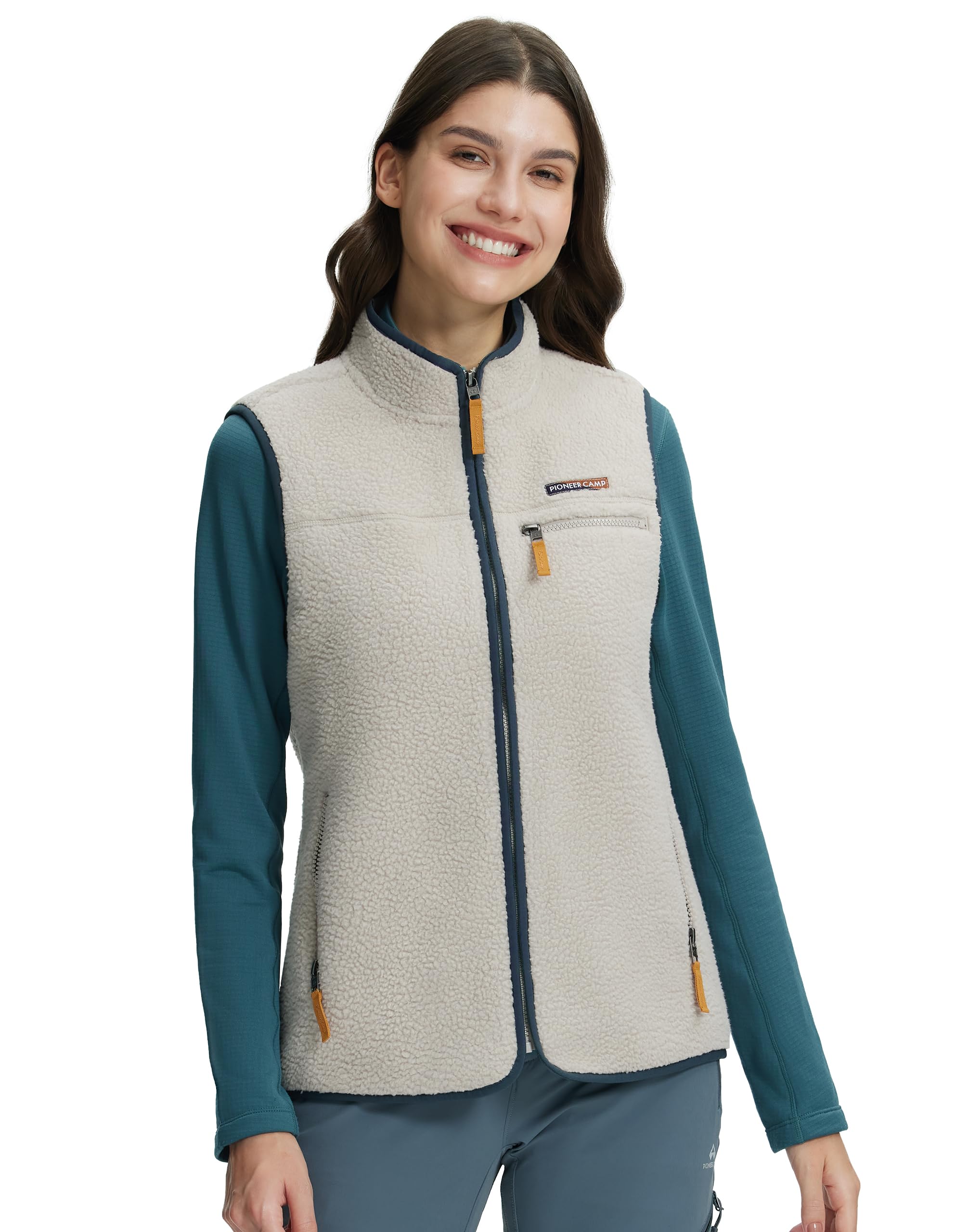 Pioneer Camp Gilet polaire sans manches pour femme - Gilet en fourrure de peluche super chaud avec col montant et fermeture éclair pour l'automne, la randonnée, le ski