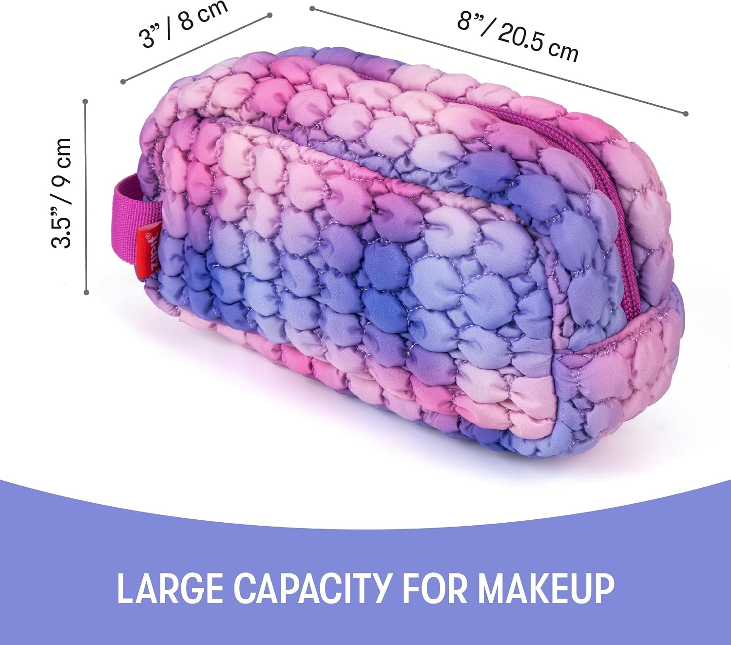 ZIPIT Puffy Pencil Case for Girls, Soft Quilted Aesthetic Pouch, Purple