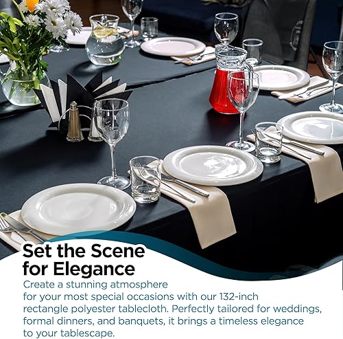 Miniatura 9 de Paquete de 2 manteles rectangulares de poliéster marfil de 90 x 132 pulgadas, resistente a las manchas y a las arrugas, lavable para mesa de