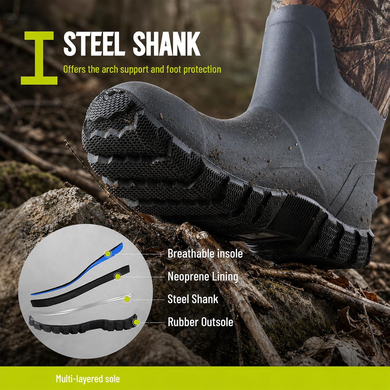HUNTSEN Hunting Boots for Men - Waterproof Anti-Slip with Steel Shank