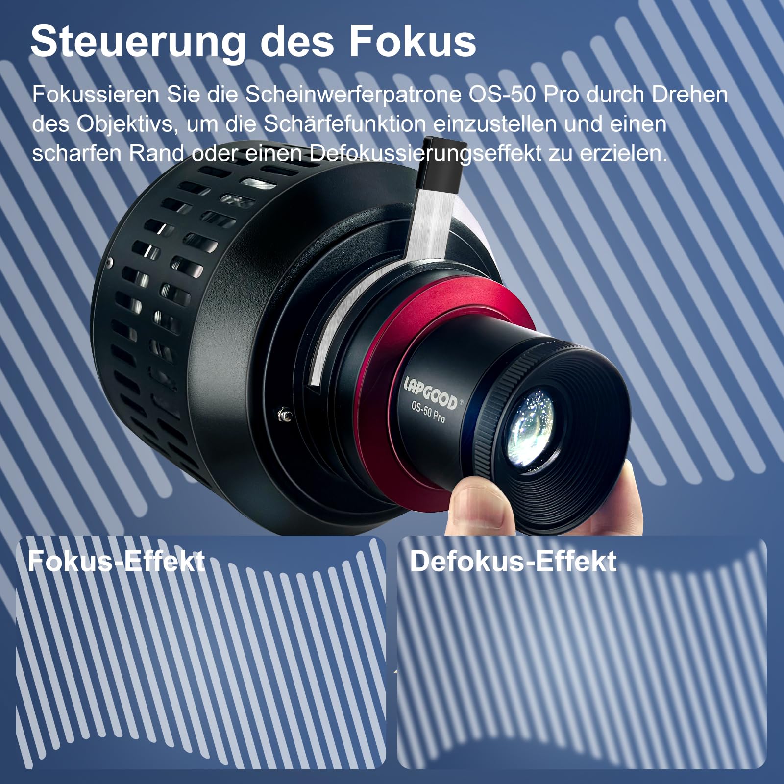 Optischer Konisches Snoot Bowens Mount Kit OS-50Pro, OS-50Pro Konisches Snoot Kit mit 50 mm Objektiv, Farbfilter und Gobos, für Monolight LED Spotlight Studioblitz