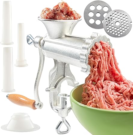 Meat Grinder w Tabletop Clamp & 2 Cutting Disks, Cast
